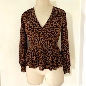 Ember Long Sleeve Leopard Print Blouse Womens Size Large Shirt